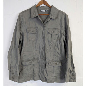 Sonoma Safari Jacket Shacket Utility Fishing Cargo Pockets Grey Womens Large Top